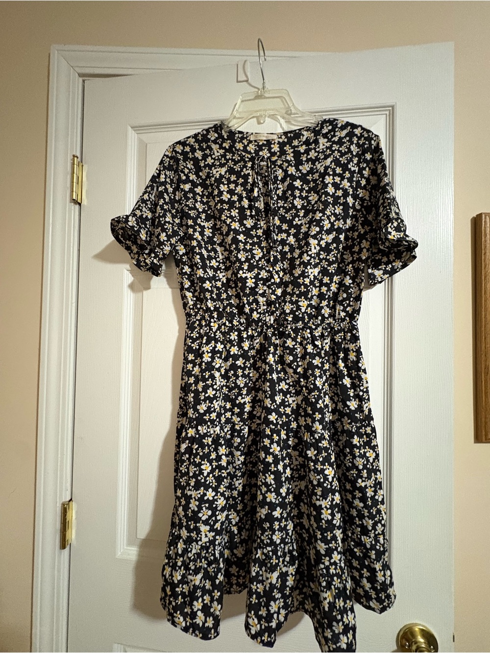 Navy Floral Midi Dress with Cream Daisy Print